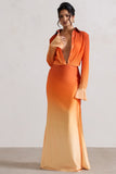 Serita Orange Ombre Satin Split Maxi Skirt