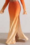 Serita Orange Ombre Satin Split Maxi Skirt