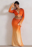 Serita Orange Ombre Satin Split Maxi Skirt