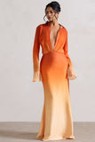 Serita Orange Ombre Satin Split Maxi Skirt