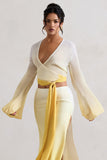 Sun Seeker Yellow Ombre Flared-Sleeve Wrap Top