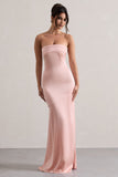 Colada Pink Satin Pleated Bandeau Maxi Dress