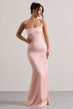 Colada Pink Satin Pleated Bandeau Maxi Dress