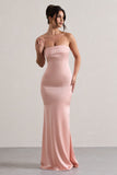 Colada Pink Satin Pleated Bandeau Maxi Dress