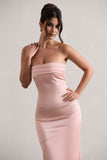 Colada Pink Satin Pleated Bandeau Maxi Dress