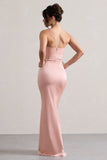 Colada Pink Satin Pleated Bandeau Maxi Dress