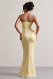 Colada Lemon Satin Pleated Bandeau Maxi Dress