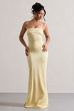 Colada Lemon Satin Pleated Bandeau Maxi Dress