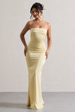 Colada Lemon Satin Pleated Bandeau Maxi Dress