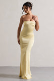 Colada Lemon Satin Pleated Bandeau Maxi Dress