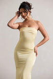 Colada Lemon Satin Pleated Bandeau Maxi Dress