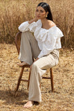 Cove White Bardot Puff-Sleeve Ruffle Top With Bows