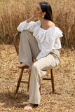 Cove White Bardot Puff-Sleeve Ruffle Top With Bows