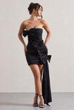 Ornament Black Bandeau Bow-Embellished Mini Dress With Drape