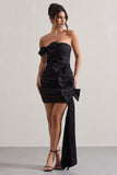 Ornament Black Bandeau Bow-Embellished Mini Dress With Drape