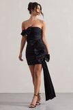 Ornament Black Bandeau Bow-Embellished Mini Dress With Drape