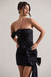 Ornament Black Bandeau Bow-Embellished Mini Dress With Drape
