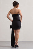 Ornament Black Bandeau Bow-Embellished Mini Dress With Drape