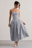 Maisy Black & White Gingham Strapless Maxi Dress