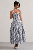 Maisy Black & White Gingham Strapless Maxi Dress