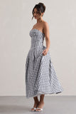 Maisy Black & White Gingham Strapless Maxi Dress