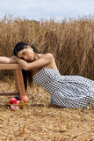 Maisy Black & White Gingham Strapless Maxi Dress