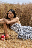 Maisy Black & White Gingham Strapless Maxi Dress