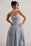 Maisy Black & White Gingham Strapless Maxi Dress