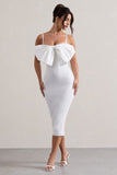 Love Poem White Bodycon Midi Dress With Oversized Bow