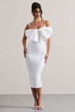 Love Poem White Bodycon Midi Dress With Oversized Bow