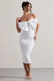 Love Poem White Bodycon Midi Dress With Oversized Bow