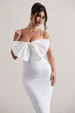 Love Poem White Bodycon Midi Dress With Oversized Bow