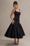 Parida Black Poplin Drop-Waist Maxi Dress With Peplum Hem