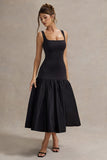Parida Black Poplin Drop-Waist Maxi Dress With Peplum Hem