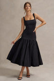 Parida Black Poplin Drop-Waist Maxi Dress With Peplum Hem