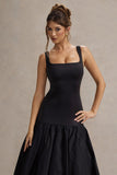 Parida Black Poplin Drop-Waist Maxi Dress With Peplum Hem