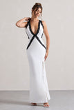 Cirilla White Plunge-Neck Split Maxi Dress With Lace Detail