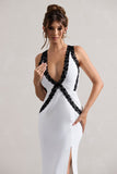 Cirilla White Plunge-Neck Split Maxi Dress With Lace Detail