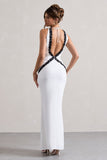 Cirilla White Plunge-Neck Split Maxi Dress With Lace Detail