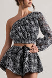 Last Request Black Lace Asymmetric One-Sleeve Crop-Top