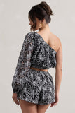 Last Request Black Lace Asymmetric One-Sleeve Crop-Top