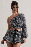 Last Request Black Lace Asymmetric One-Sleeve Crop-Top