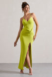 Domenica Lime Green Halter-Neck Wrap Maxi Dress
