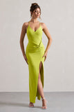 Domenica Lime Green Halter-Neck Wrap Maxi Dress