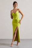 Domenica Lime Green Halter-Neck Wrap Maxi Dress