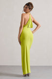 Domenica Lime Green Halter-Neck Wrap Maxi Dress