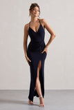 Domenica Navy Halter-Neck Wrap Maxi Dress