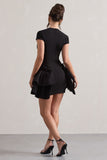 Genevieve Black Plunge-Neck Mini Dress With Layered Hem