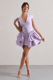 Genevieve Lilac Plunge-Neck Mini Dress With Layered Hem