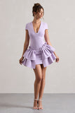Genevieve Lilac Plunge-Neck Mini Dress With Layered Hem